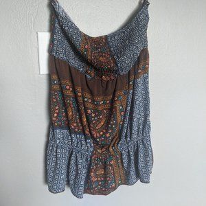 Bohemian Strapless Paisley Peplum Top